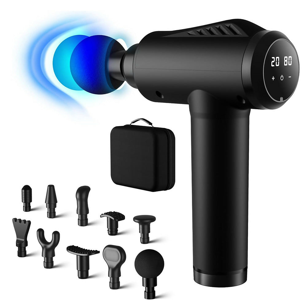 Massagepistole mit 30 Geschwindigkeiten / Massage Gun für tiefe Muskelmassage mit bis zu 3600 Impulsen/min / 10 Aufsätze für Nacken, Rücken & Körper / Mit LCD-Touchscreen