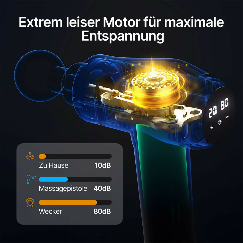 Massagepistole mit 30 Geschwindigkeiten / Massage Gun für tiefe Muskelmassage mit bis zu 3600 Impulsen/min / 10 Aufsätze für Nacken, Rücken & Körper / Mit LCD-Touchscreen