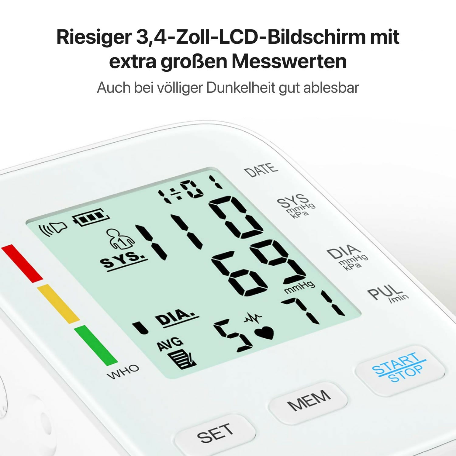 Vollautomatisches Oberarm-Blutdruckmessgerät mit digitalem Display / Mit komfortabler Manschette und Speicherfunktion / Blutdruck- und Pulsmessung