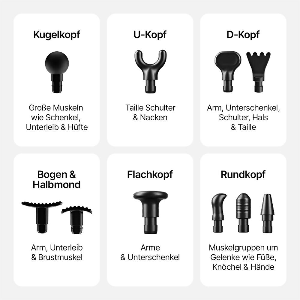 Massagepistole mit 30 Geschwindigkeiten / Massage Gun für tiefe Muskelmassage mit bis zu 3600 Impulsen/min / 10 Aufsätze für Nacken, Rücken & Körper / Mit LCD-Touchscreen