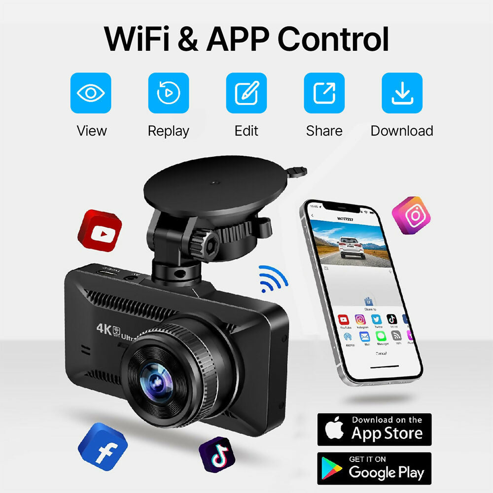 4K Dashcam mit 3,94" Bildschirm / Vorne & hinten / Autokamera mit 170° Weitwinkelansicht / Nachtsicht / Parküberwachung / G-Sensor