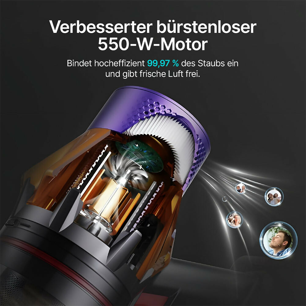 Ultra-starker Akku-Staubsauger mit automatischer Stauberkennung / Bis zu 60 Minuten Laufzeit / Beutelloser Staubsauger für Teppiche, Hartböden & Tierhaare