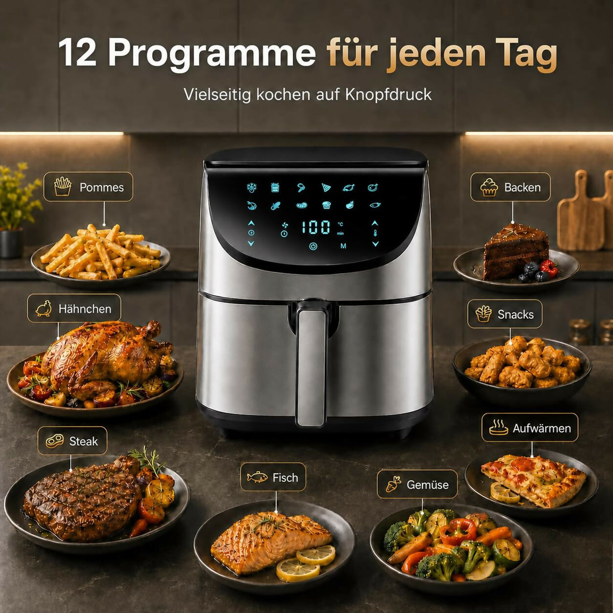 Oryzom AirCrisp Pro – 360° Heißluft-Technologie mit 1700 W für schnelle und gesunde Mahlzeiten