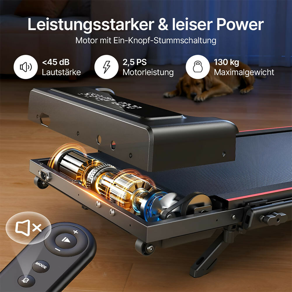 Laufband für Zuhause & Büro mit Steigung / Klappbares Walking Pad bis 12 km/h / Under-Desk-Laufband für Schreibtisch & Homeoffice / 2,5 PS Motor mit App & Fernbedienung