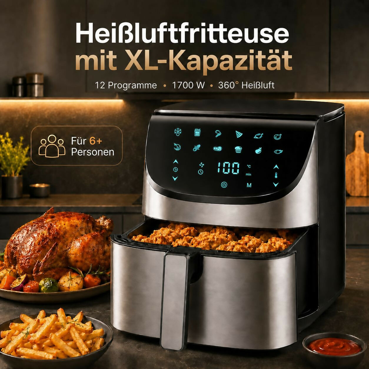 Oryzom AirCrisp Pro – 360° Heißluft-Technologie mit 1700 W für schnelle und gesunde Mahlzeiten