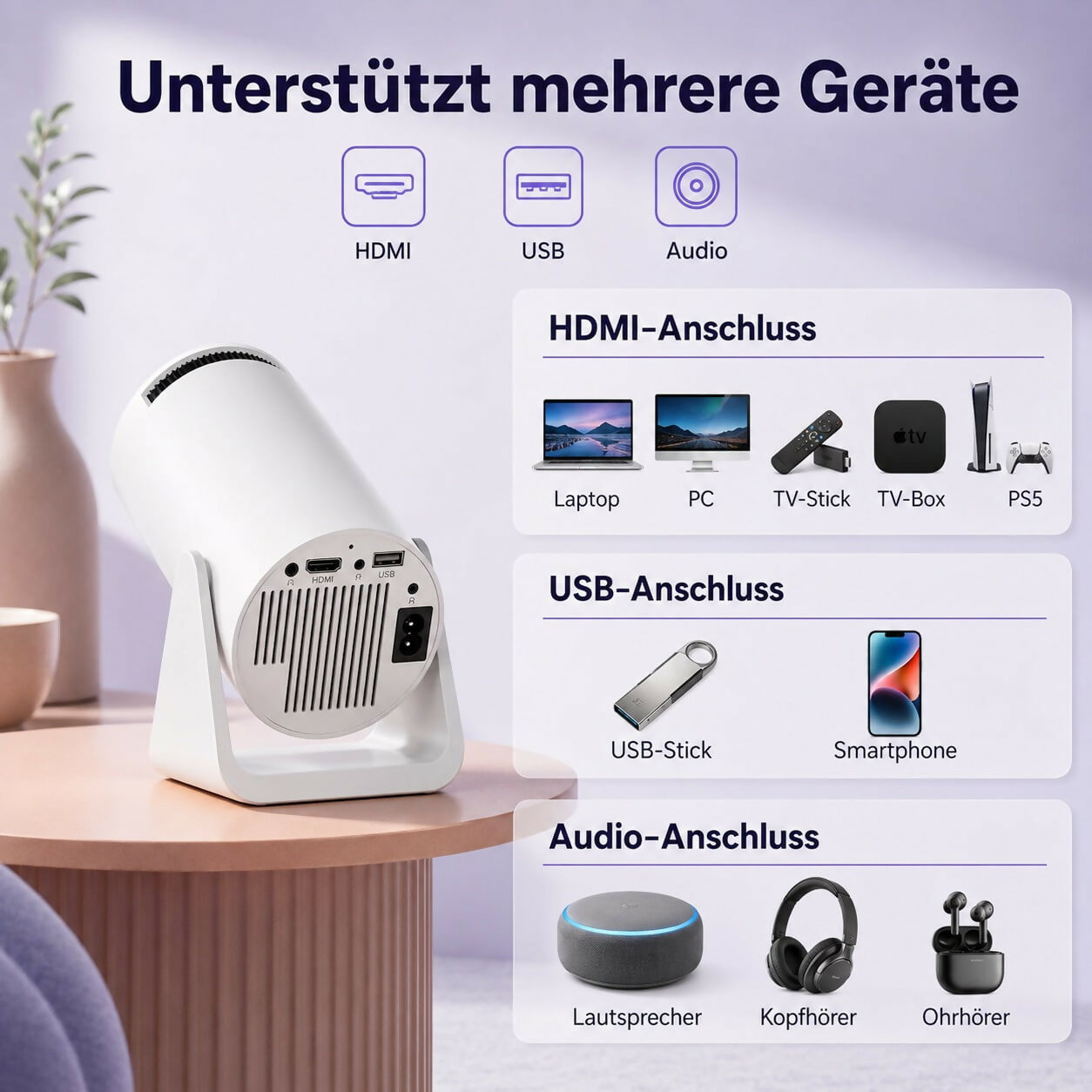 VisionBeam S27 – Mini-Beamer mit Full-HD-Unterstützung und automatischer Trapezkorrektur für ein flexibles Heimkino-Erlebnis
