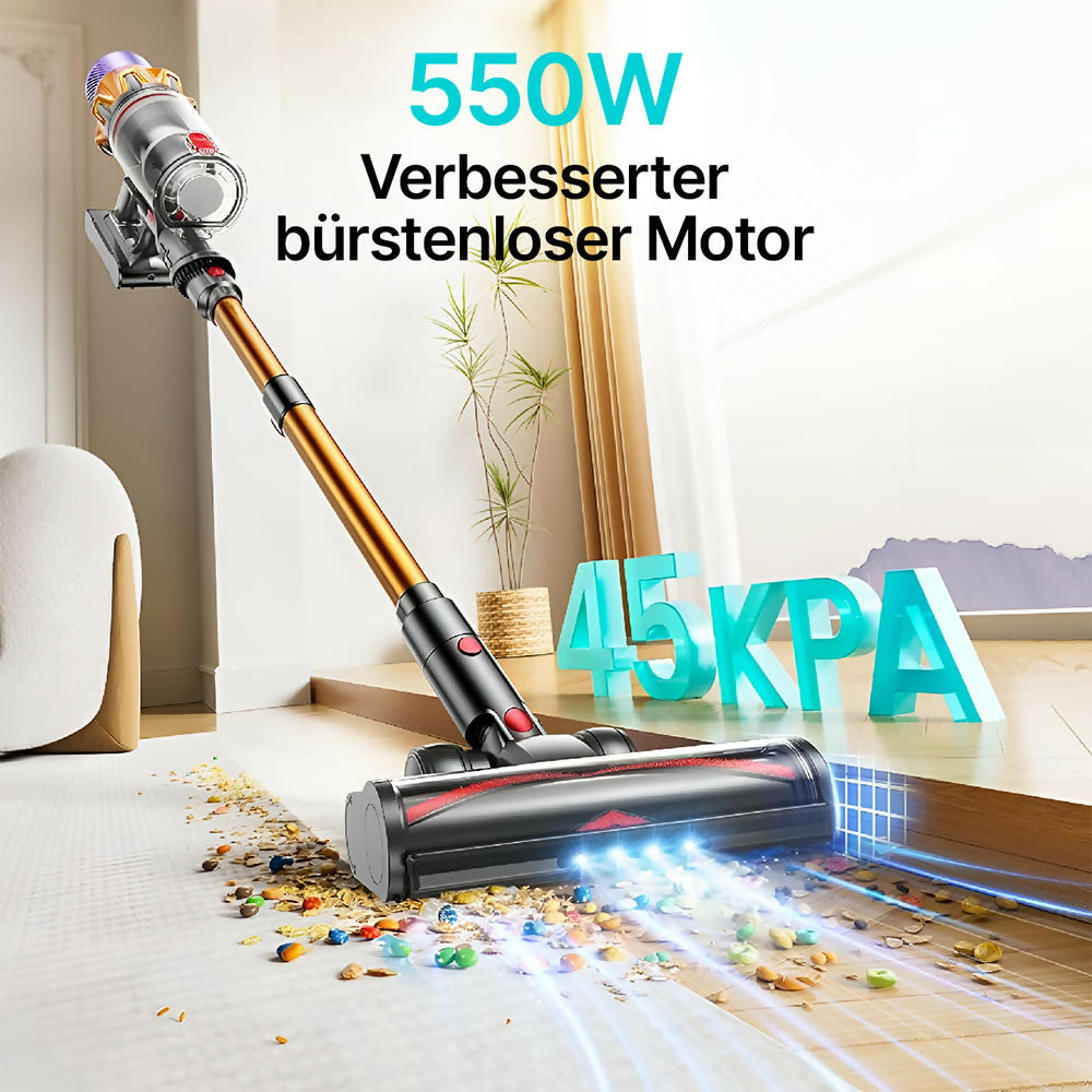 Ultra-starker Akku-Staubsauger mit automatischer Stauberkennung / Bis zu 60 Minuten Laufzeit / Beutelloser Staubsauger für Teppiche, Hartböden & Tierhaare