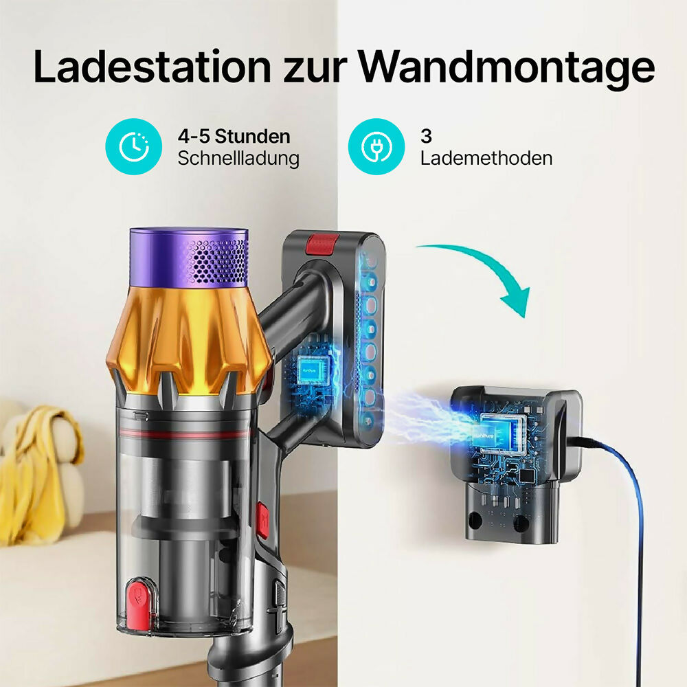 Ultra-starker Akku-Staubsauger mit automatischer Stauberkennung / Bis zu 60 Minuten Laufzeit / Beutelloser Staubsauger für Teppiche, Hartböden & Tierhaare