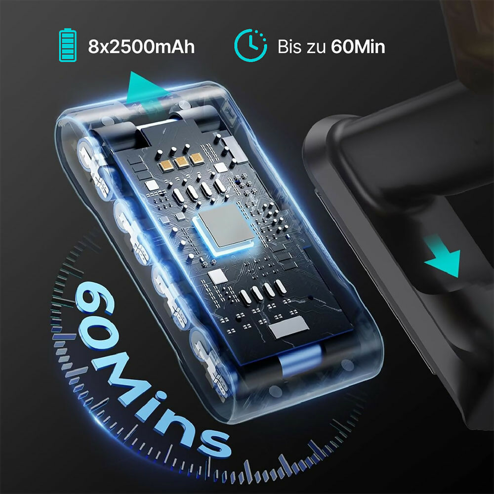 Ultra-starker Akku-Staubsauger mit automatischer Stauberkennung / Bis zu 60 Minuten Laufzeit / Beutelloser Staubsauger für Teppiche, Hartböden & Tierhaare