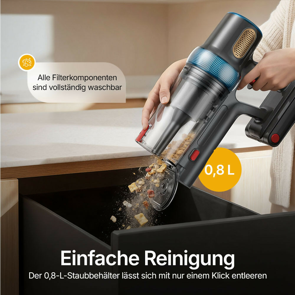 Ultra-starker Akku-Staubsauger mit automatischer Stauberkennung / Bis zu 60 Minuten Laufzeit / Beutelloser Staubsauger für Teppiche, Hartböden & Tierhaare 600 W