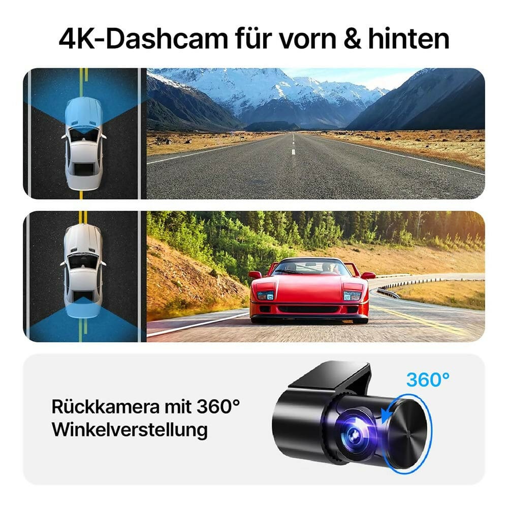 4K Dashcam mit 3,94" Bildschirm / Vorne & hinten / Autokamera mit 170° Weitwinkelansicht / Nachtsicht / Parküberwachung / G-Sensor