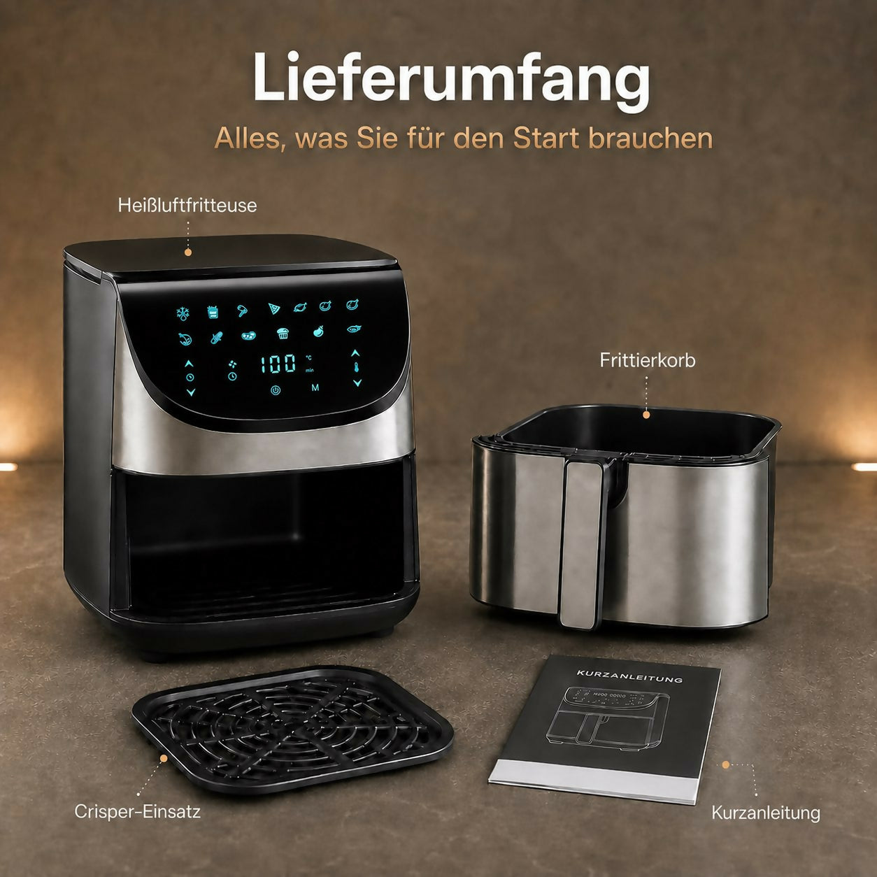 Oryzom AirCrisp Pro – 360° Heißluft-Technologie mit 1700 W für schnelle und gesunde Mahlzeiten