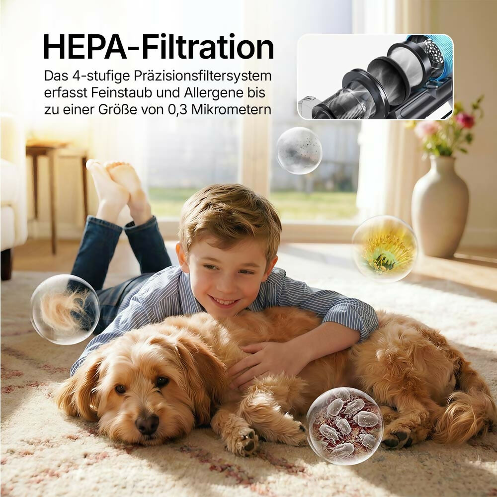 Ultra-starker Akku-Staubsauger mit automatischer Stauberkennung / Bis zu 60 Minuten Laufzeit / Beutelloser Staubsauger für Teppiche, Hartböden & Tierhaare 600 W