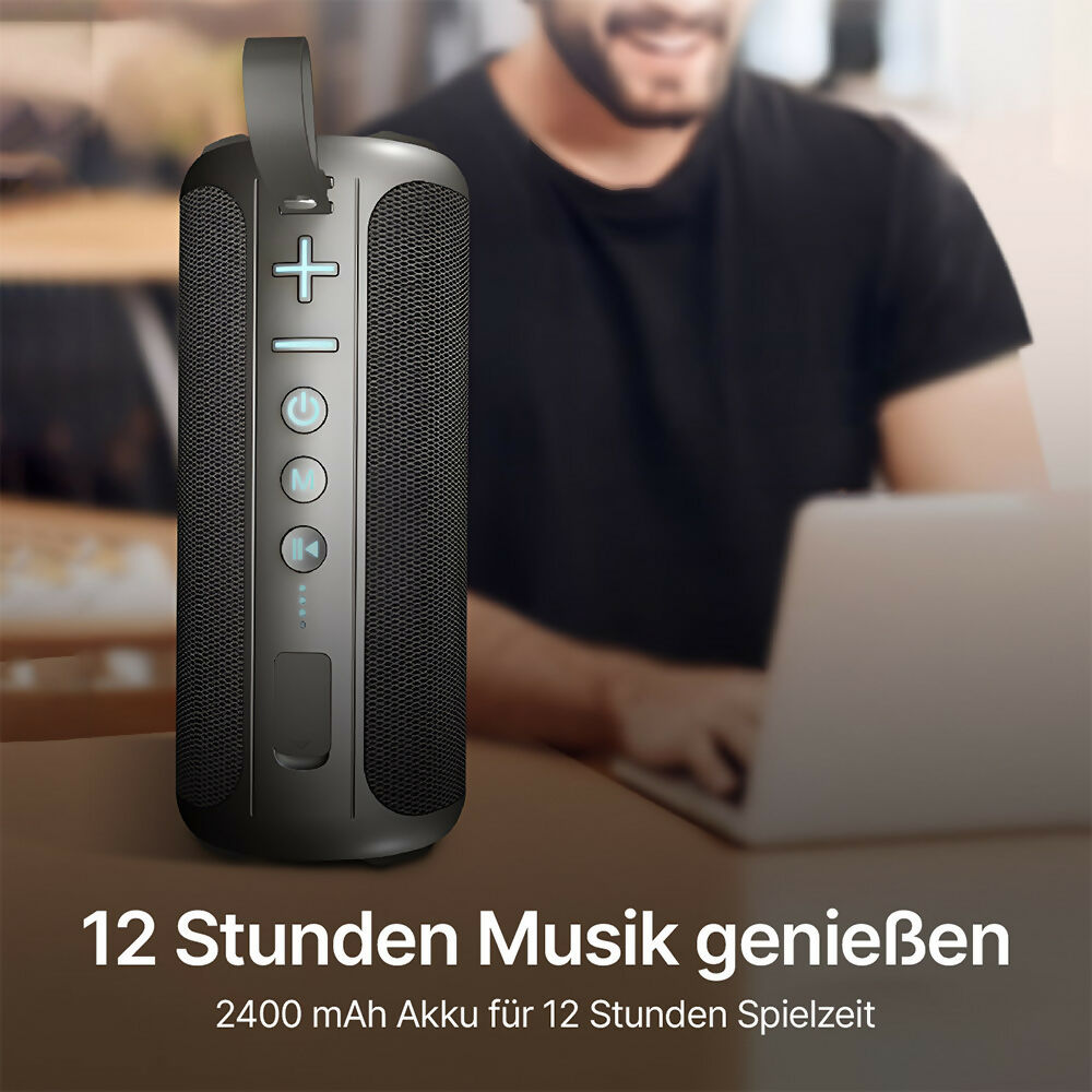 Kraftvoller Bluetooth Lautsprecher mit HD-Sound / LED Lichtern / IPX6 wasserdicht / Bluetooth 5.1 & Multipairing-Funktion / 20 W Dual-Lautsprecher-Subwoofer